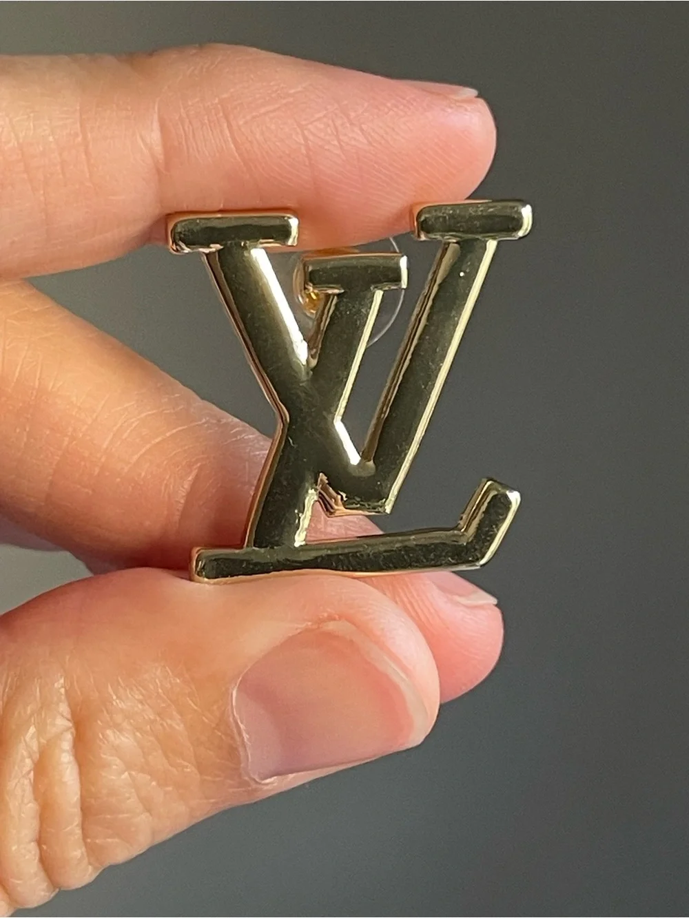 Polished Gold LV Monogram oversized stud earrings